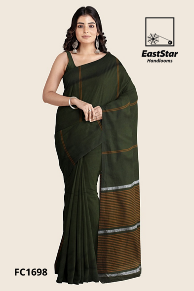 Dark Green Handloom Cotton Saree FC1698