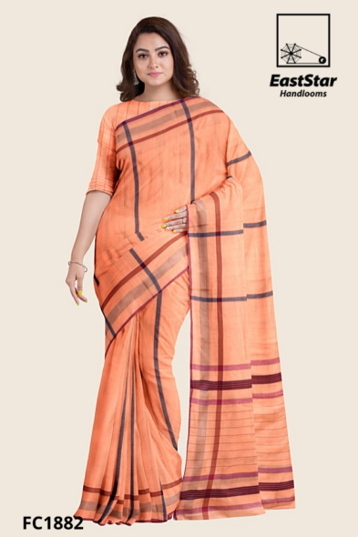 Peach Orange Handloom Cotton Saree FC1882