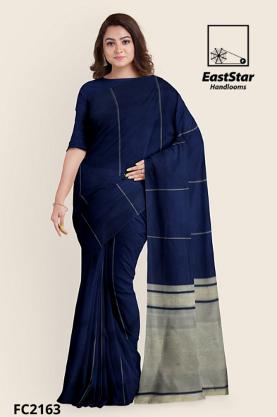 Navy Blue Handloom Cotton Saree FC2163