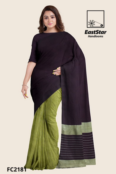 Plum Olive Green Handloom Cotton Saree FC2181