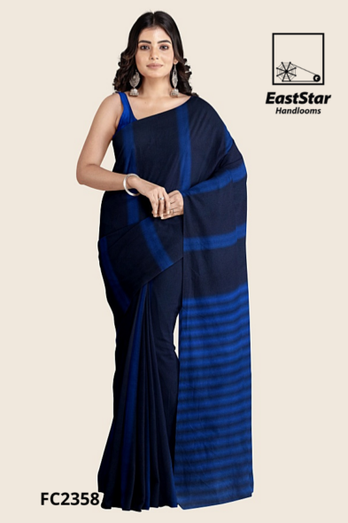 Navy Blue Handloom Cotton Saree FC2358
