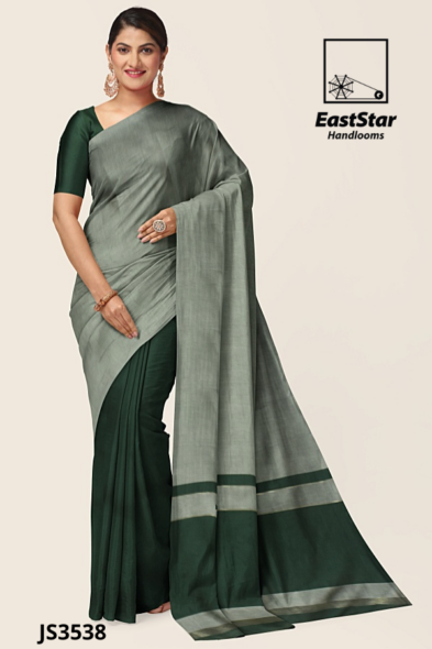 Dark Green Gray Handloom Silk Saree JS3538