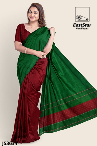 Green Maroon Handloom Silk Saree JS3634