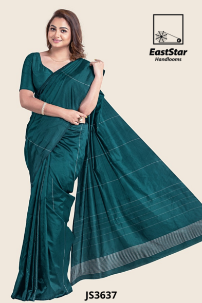 Dark Teal Colour Handloom Silk Saree JS3637