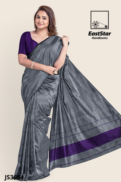 Deep Purple  Gray Handloom Silk Saree JS3664