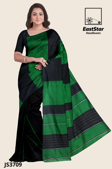 Green Black Handloom Silk Saree JS3709