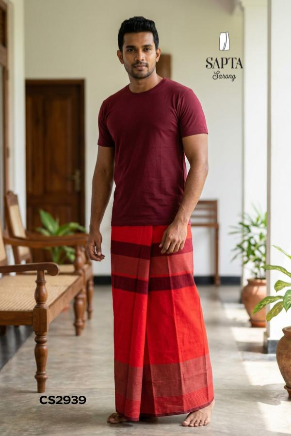 Red Handloom Sapta Cotton Sarong CS2939 Red Handloom Sapta Cotton Sarong CS2939