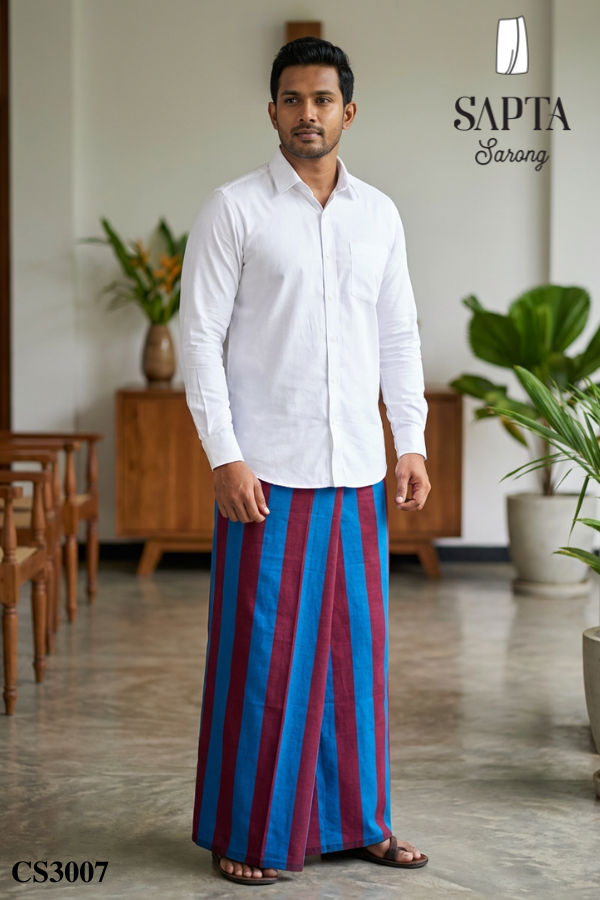 Royal Blue with marron  Handloom SAPTA Sarong CS3007