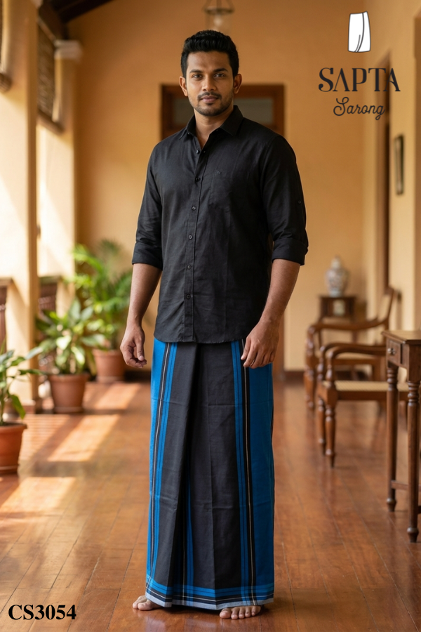 Blue And Black SAPTA Handloom Cotton Sarong CS3054