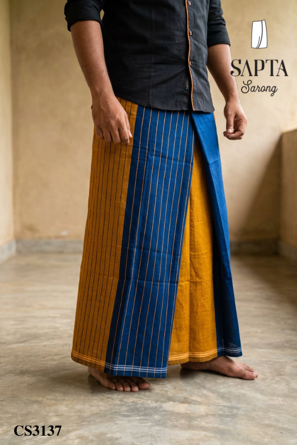 Deep Blue And Orange Tone SAPTA Handloom Sarong CS3137