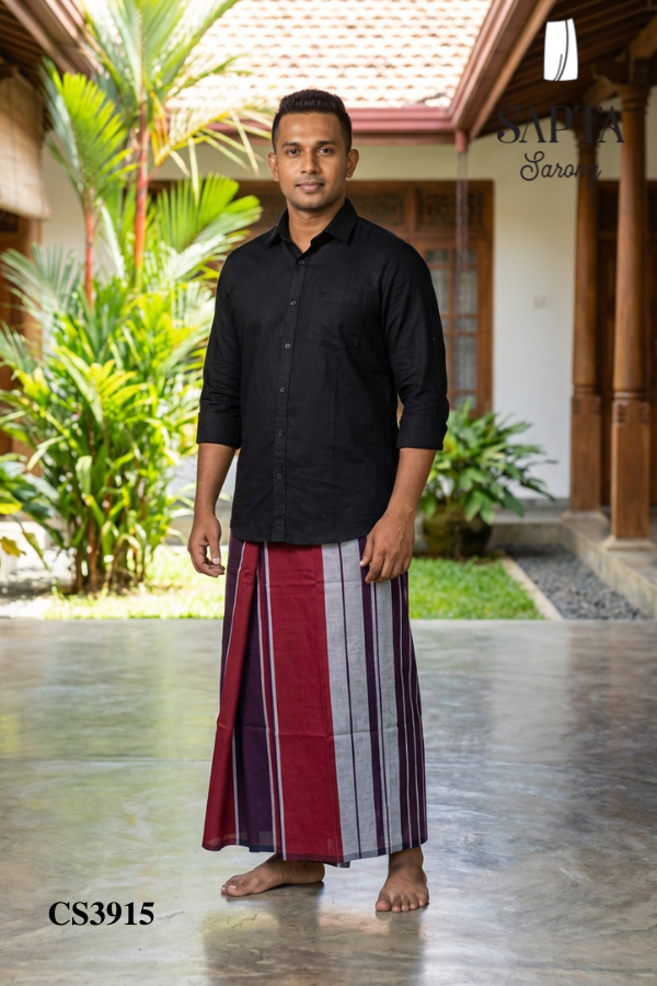 Burgundy SAPTA handloom cotton Sarong CS3915