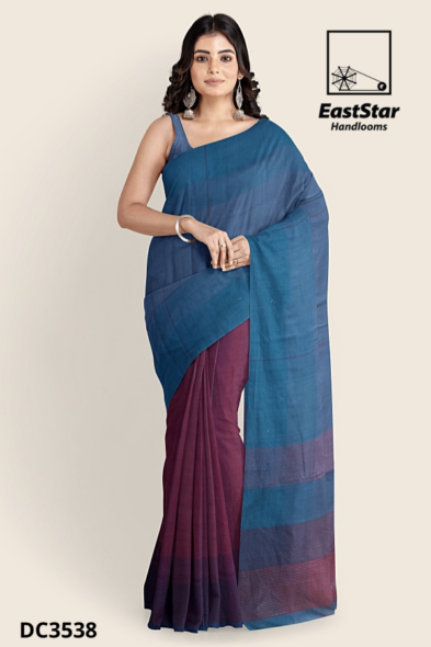 Dull Blue  Handloom Cotton Saree DC3538