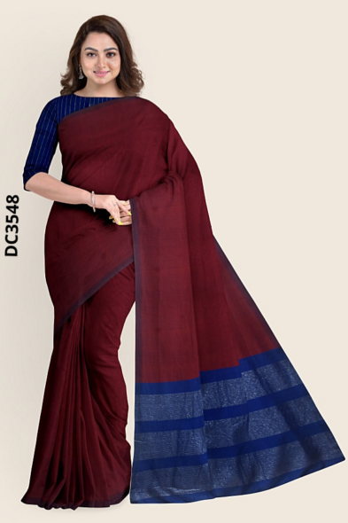 Marron Handloom Cotton Saree DC3548
