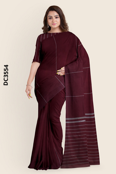 Maroon  Handloom Cotton Saree DC3554