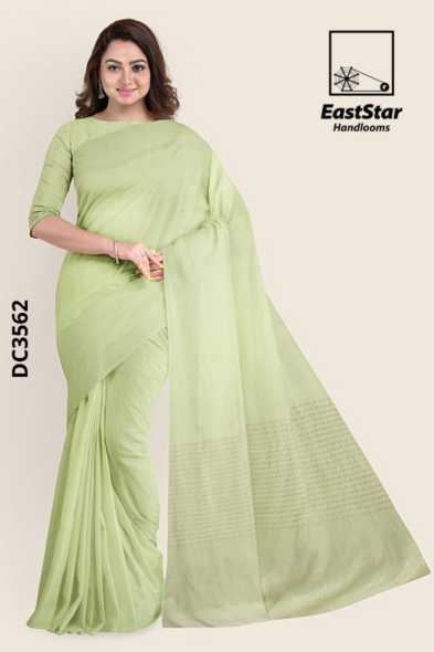 Cream Green Handloom Cotton Saree DC3562