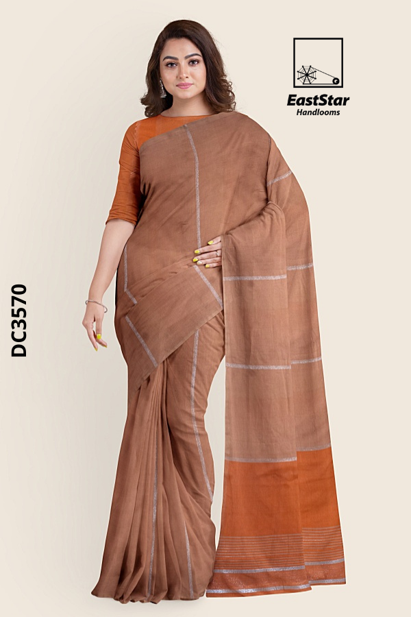 Orange peach Handloom cotton Saree DC3570
