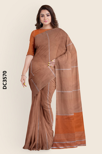 Orange peach Handloom cotton Saree DC3570