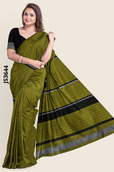 Olive-green Handloom Silk Saree JS3644