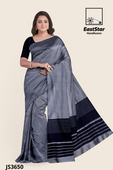 Gray & Black Handloom Silk Saree JS3650