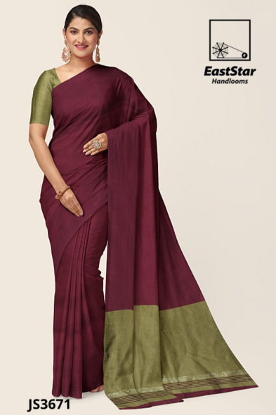 Deep Maroon Wine Handloom Silk Saree JS3671