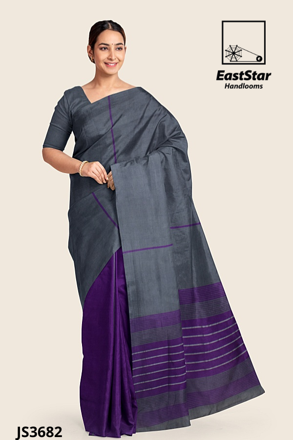 Deep Gray Purple Handloom Silk Saree JS3682 Deep Gray Purple Handloom Silk Saree JS3682