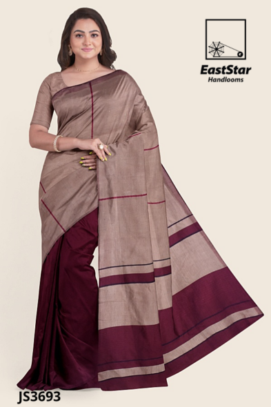 Taupe Maroon  Handloom Silk Saree JS3693