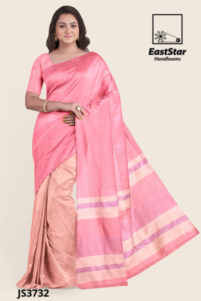 Soft Pink Peach Rose Handloom Silk Saree JS3732
