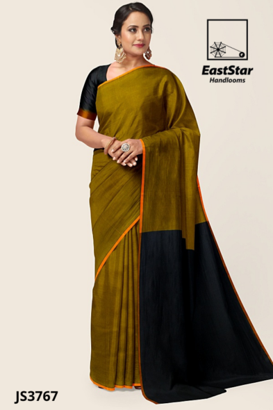 Olive Mustard  Handloom Silk Saree JS3767