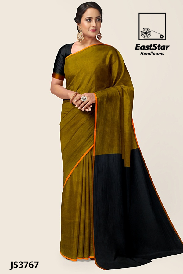 Olive Mustard  Handloom Silk Saree JS3767