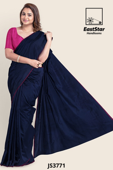 Navy Blue  Handloom Silk Saree JS3771