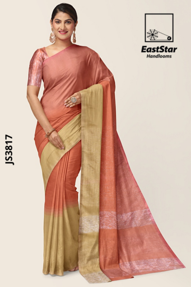 Peach coral Handloom Silk Saree JS3817