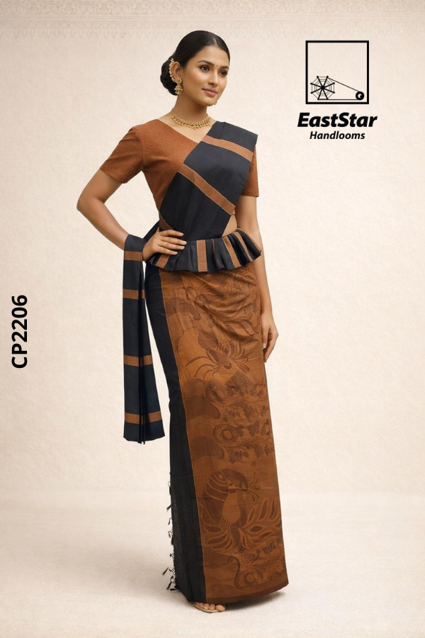 Black Copper Handloom Premium Jacquard Cotton Saree CP2206
