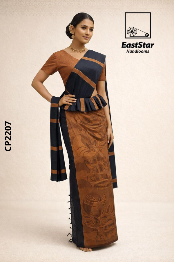 Black Copper Handloom Premium Jacquard Cotton SareeCP2207