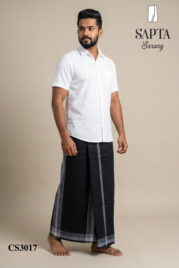 Black SAPTA Handloom Cotton Sarong CS3017 Black SAPTA Handloom Cotton Sarong CS3017