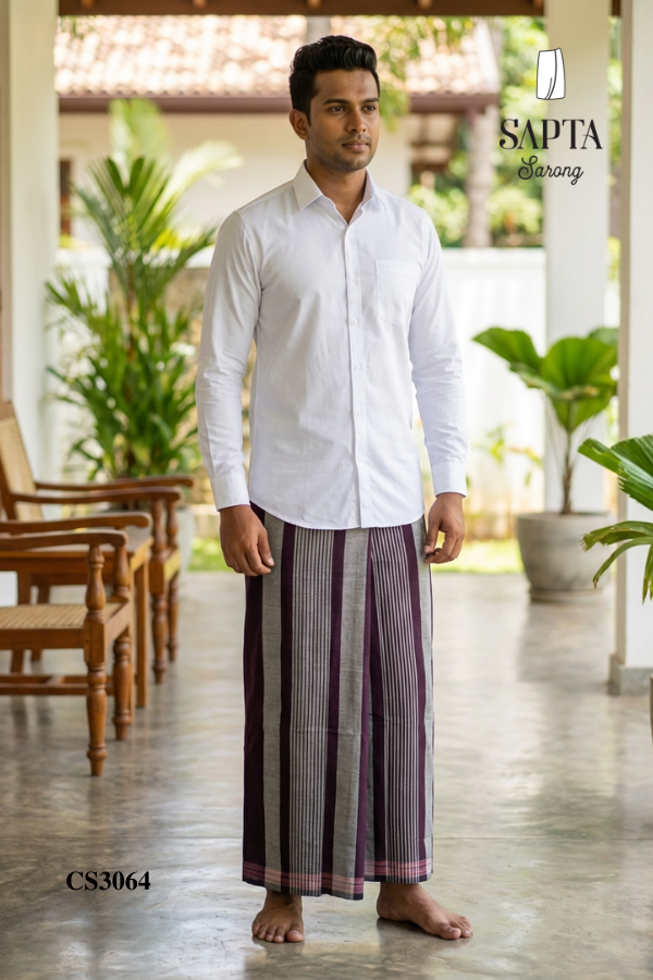 Burgundy Gray Handloom SAPTA Sarong CS3064