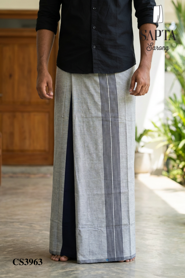 Ash with Blue SAPTA Handloom Cotton Sarong CS3963