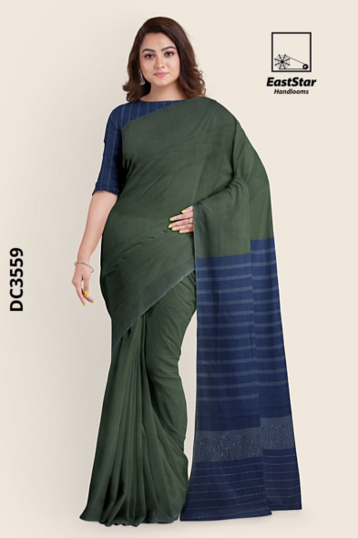 Moss Green  Handloom Cotton Saree DC3559