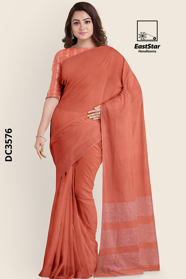 Terracotta Orange Handloom Cotton Saree DC3576