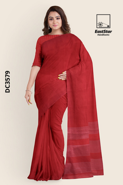 Red  Handloom Cotton Saree DC3579