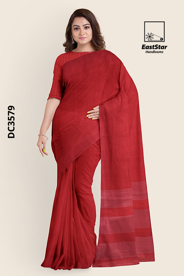Red  Handloom Cotton Saree DC3579