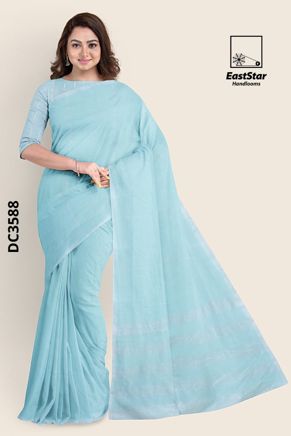 Pastel Blue Handloom Cotton Saree DC3588