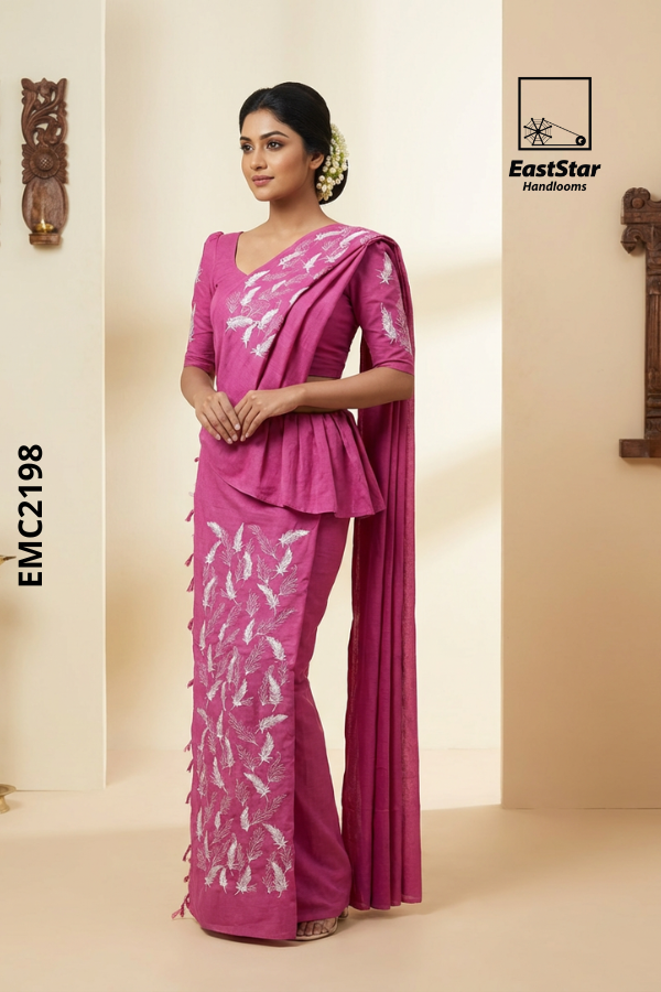 Pink Handloom Embroidery Cotton Saree EMC2198