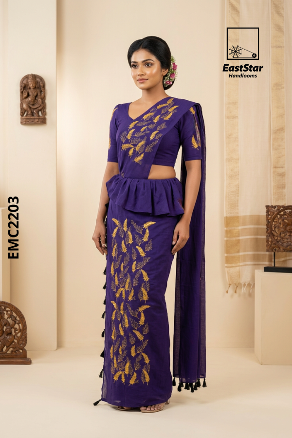 Purple Embroidery Cotton Saree EMC2203