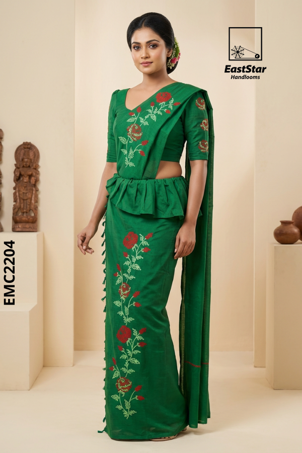 Green  Embroidery Cotton Saree EMC2204