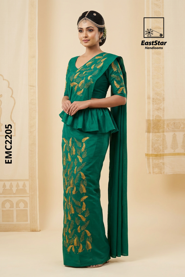 Green Embroidery Cotton Saree EMC2205