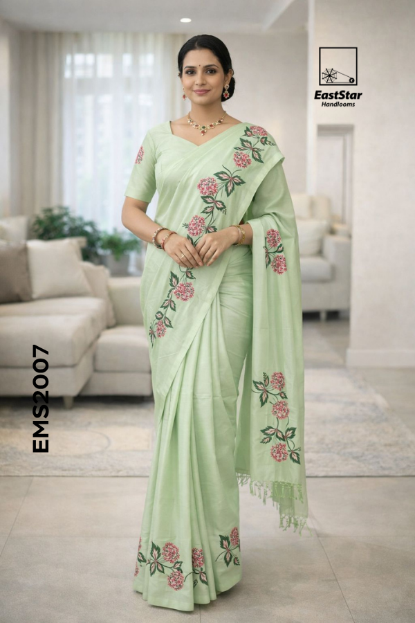 Mint green floral Embroidery Rayon saree EMC2007 Mint green floral Embroidery Rayon saree EMC2007