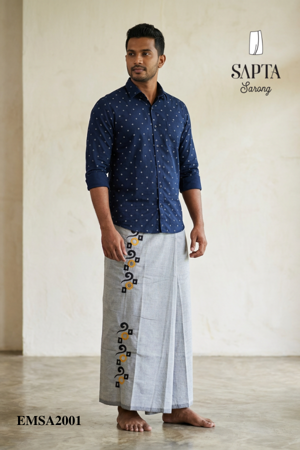 Gray SAPTA Handloom  Embroidery Cotton Sarong EMSA2001