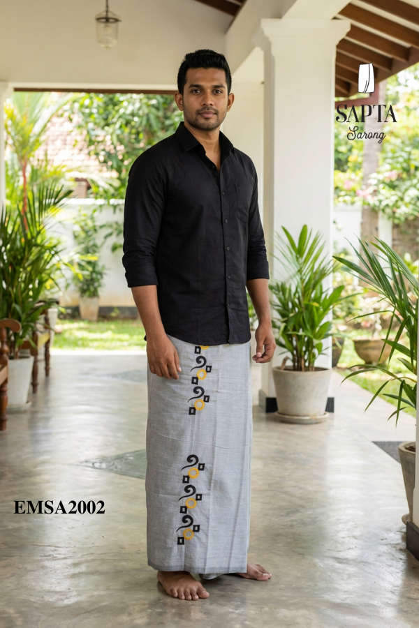 Gray SAPTA Handloom  Embroidery Cotton Sarong EMSA2002