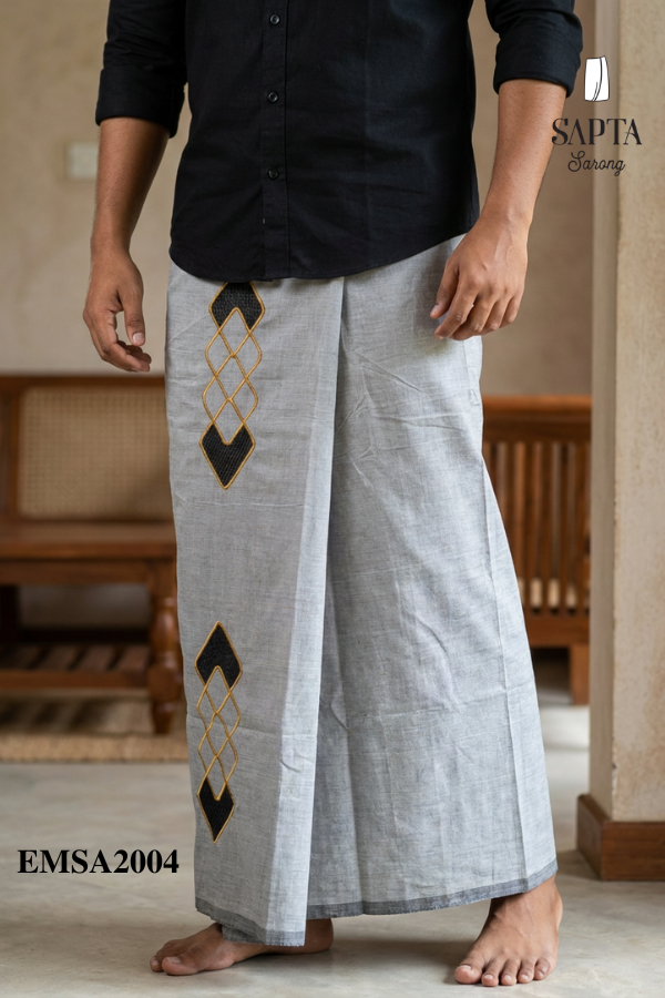 Gray SAPTA Handloom  Embroidery Cotton Sarong EMSA2004