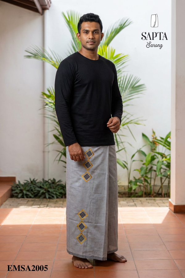 Gray SAPTA Handloom  Embroidery Cotton Sarong EMSA2005